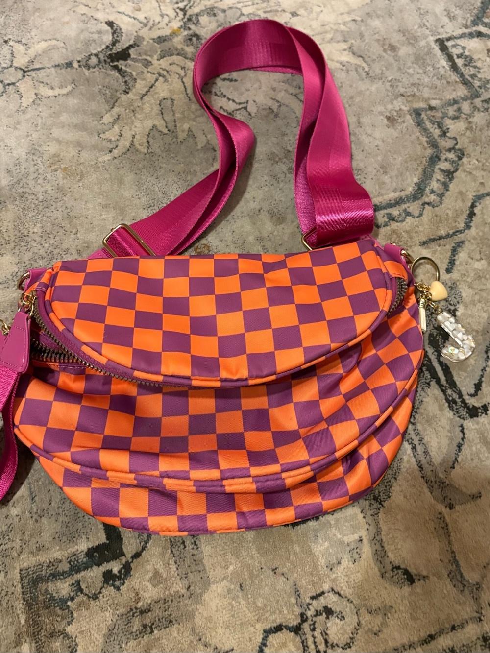 Emmafy Go-Free Crossbody Bum Bag- Checkered Orange & Purple